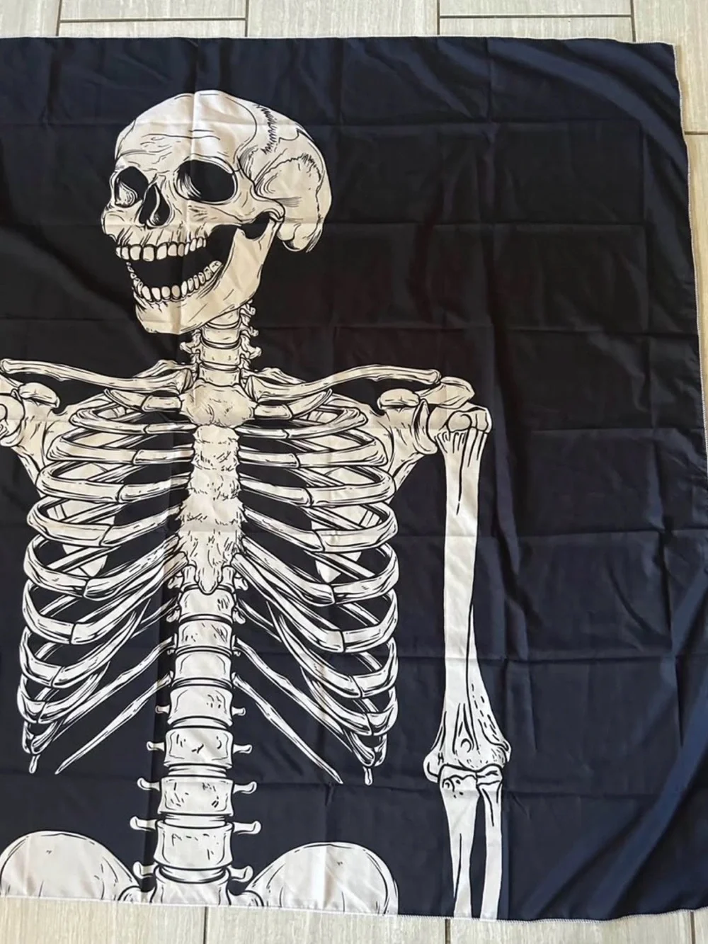Black Skeleton Wall Tapestry with White Skull Print